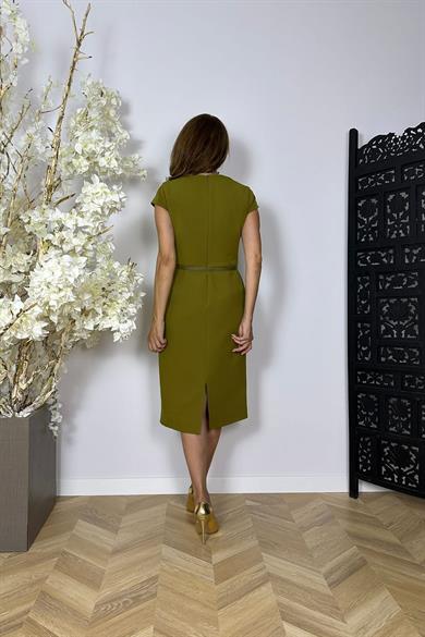 G1502 Kemer Detaylı Kalem Elbise Haki