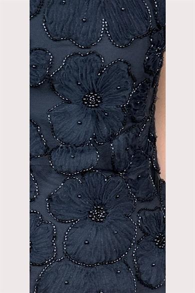 G1503 Çiçek Detaylı Tasarım Abiye Elbise Siyah