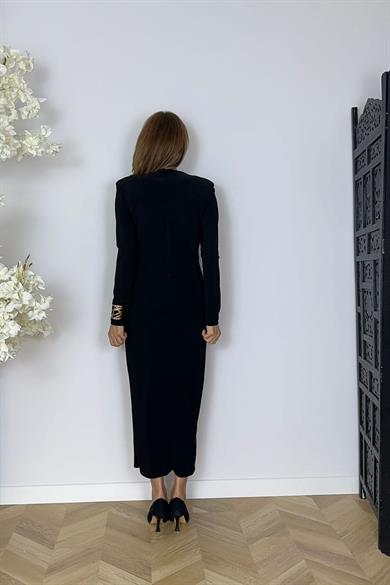 G1562 Drape ve Broş Detaylı Elbise Siyah