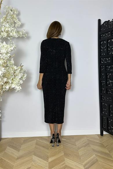 G1565 Taş ve Broş Detaylı Abiye Elbise Siyah