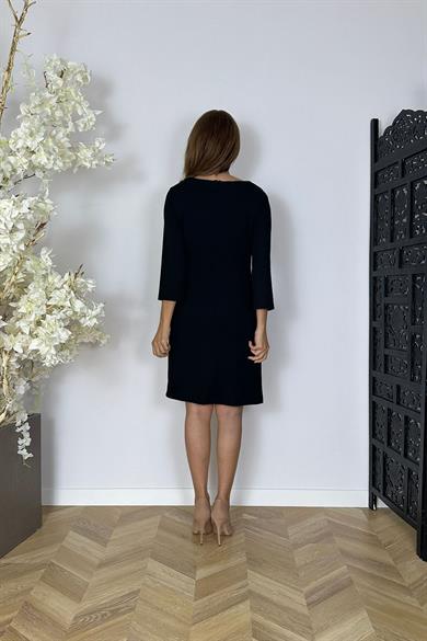 G1586 Renk Bloklu Kalem Elbise Siyah