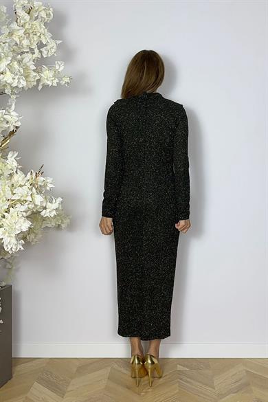 G1591 Yaka Detaylı Simli Abiye Elbise Gold