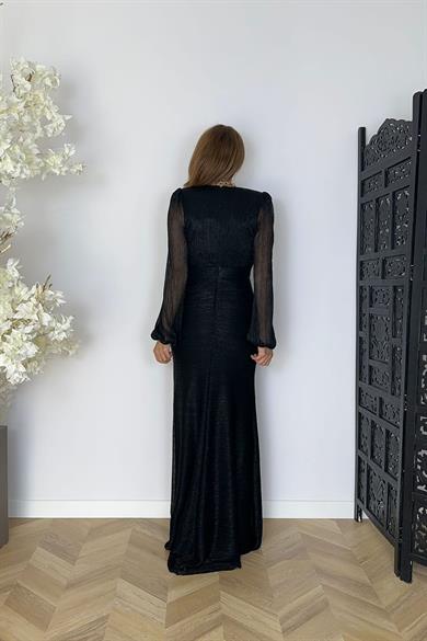 G1592 Maksi Tasarım Abiye Elbise Siyah