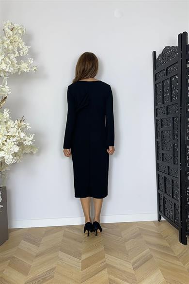 G1596 Yaka Detaylı Kalem Elbise Siyah