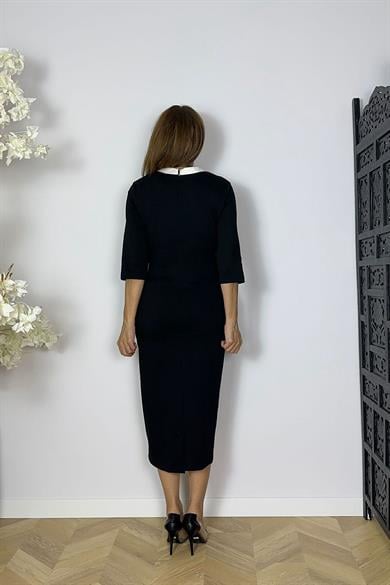 G1611 Şerit Detaylı Tasarım Elbise Siyah