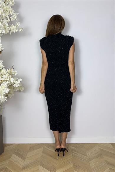 G1617 Drape ve Taş Detaylı Elbise Siyah