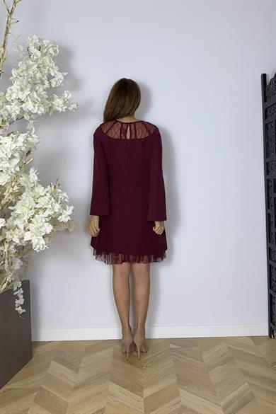 G1625 Dantel Detaylı Abiye Elbise Bordo