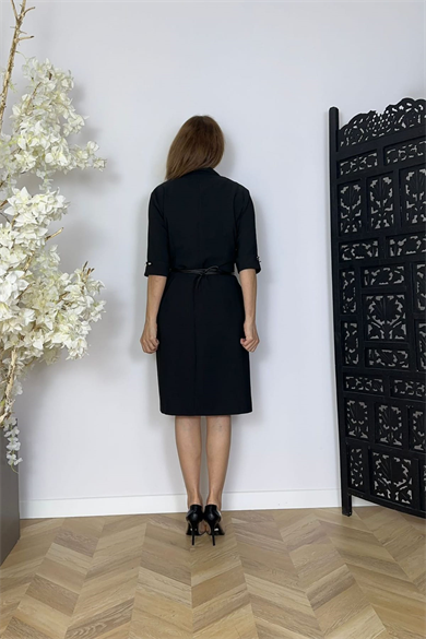 G1727 Düğme Detaylı Ceket Elbise Siyah