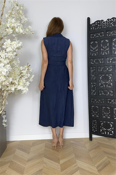 G1747 Kemer Detaylı Anvelop Kolsuz Elbise Lacivert