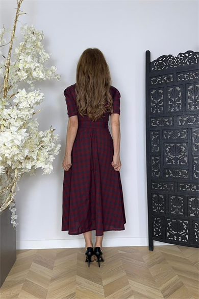 G1750 Kare Yaka Kloş Elbise Bordo