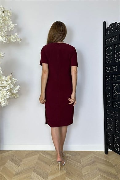 G1854 Taş ve Drape Detaylı Abiye Elbise Bordo