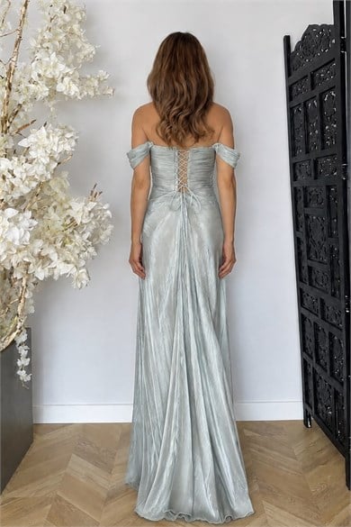 G1936 Drape Detaylı Maksi Abiye Elbise Mint