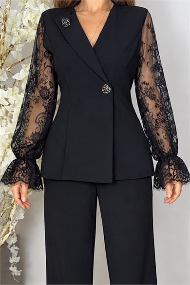G2026 Dantel Kollu Takım Siyah