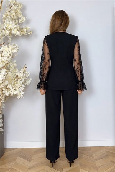 G2026 Dantel Kollu Takım Siyah