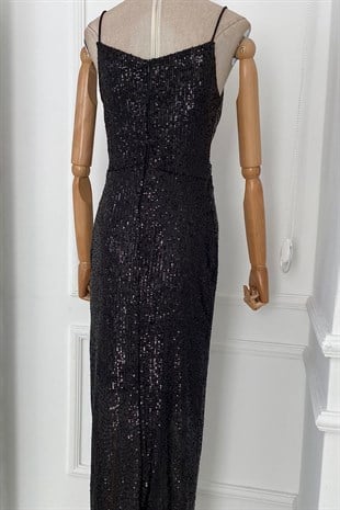 M1747 Maksi Boy Payetli Elbise Siyah
