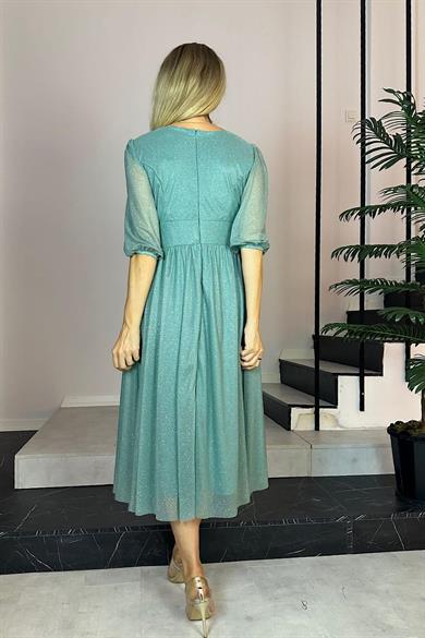 M1986 Simli V Yaka Elbise Mint
