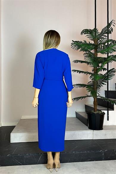 M2009 Double Breasted Collar Belted Dress