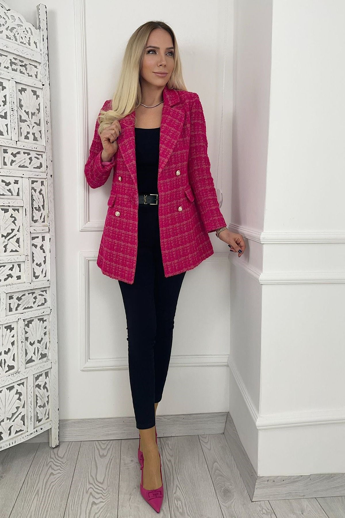 Blazer Tüvit Ceket Pembe