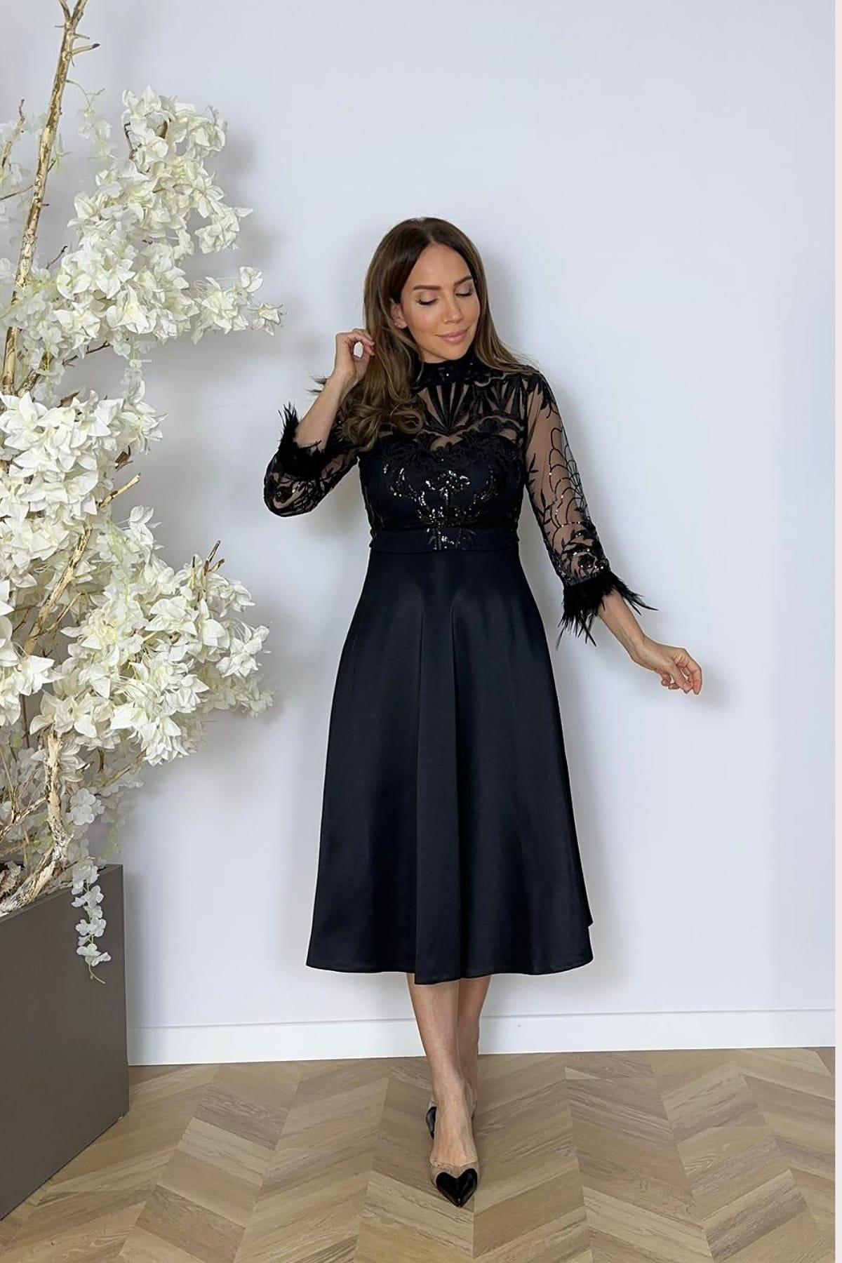 M1876 Tulle and Lace Embroidered Design Dress Black