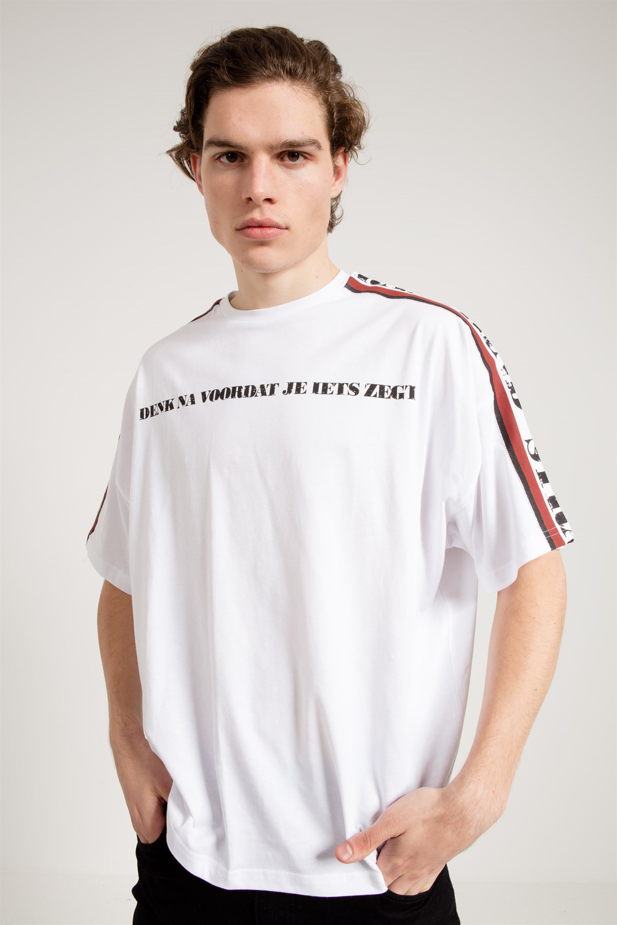 Baskılı Beyaz Oversize Erkek T-shirt