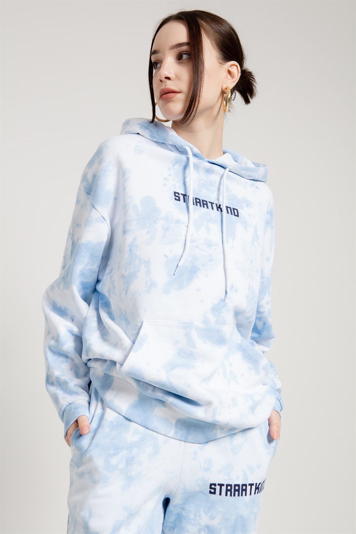 Batik Yıkamalı Mavi Oversize Kadın Sweatshirt