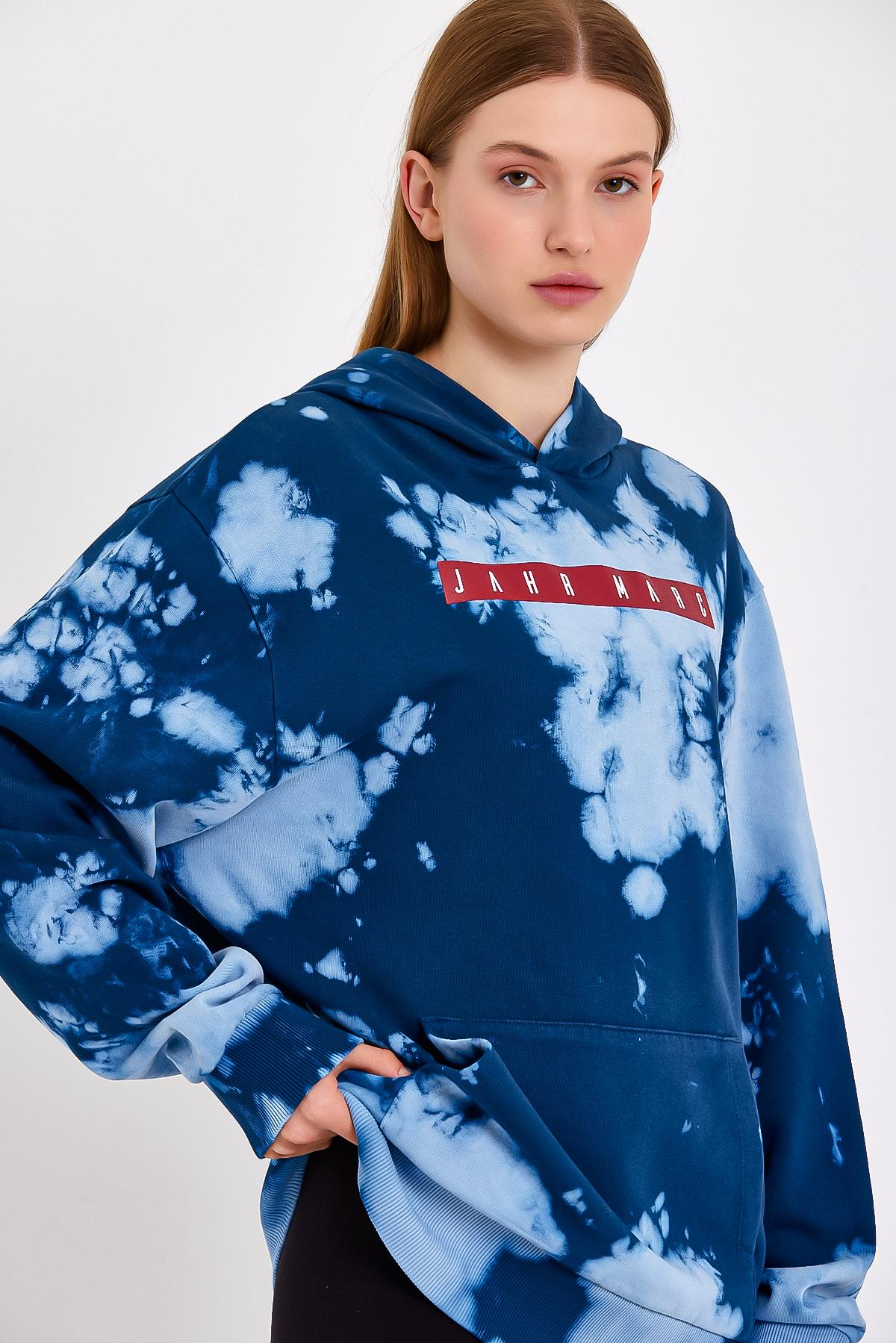 Batik Yıkamalı Mavi Oversize Sweatshirt