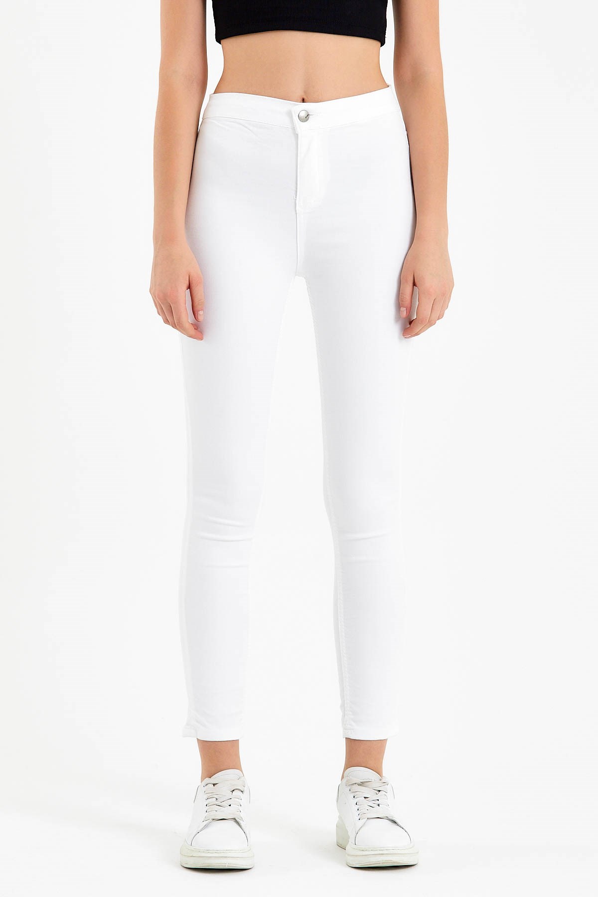 Beyaz Yüksek Bel Skinny Jean Pantolon