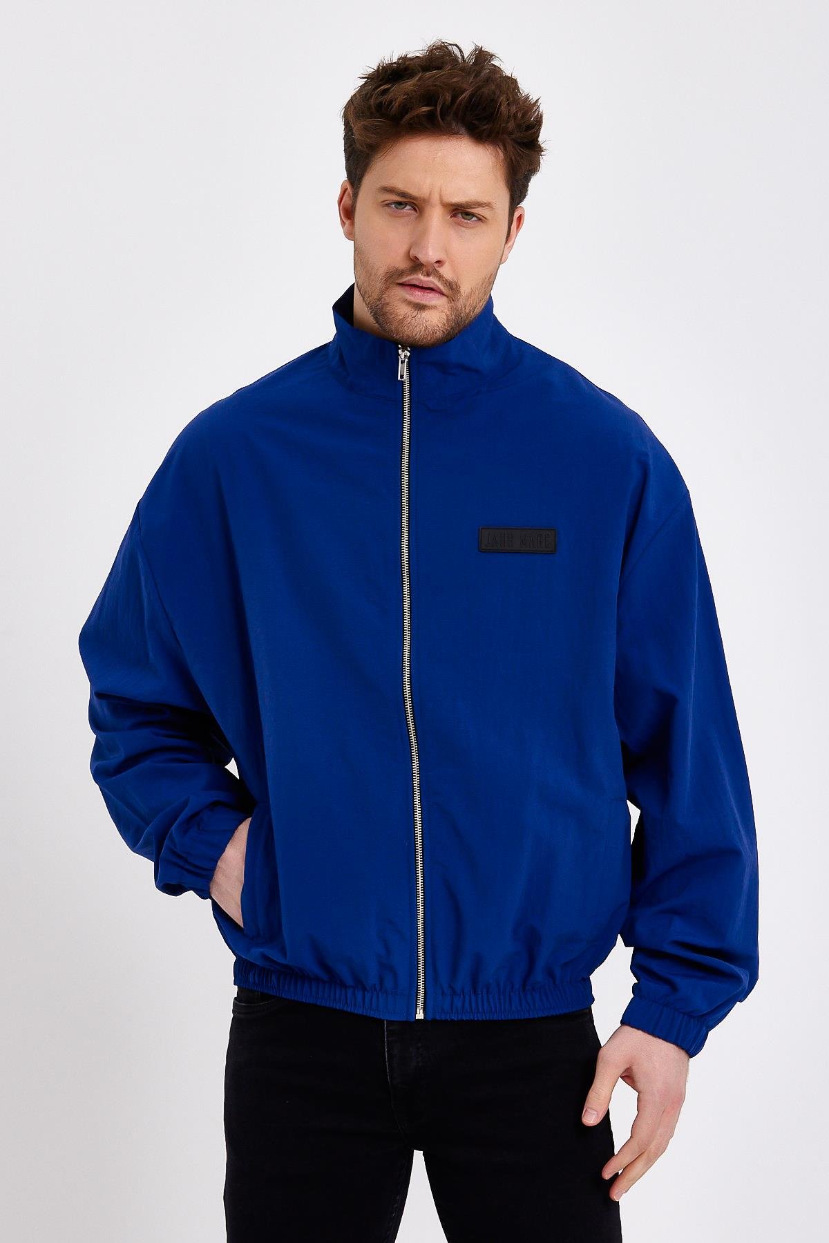 Fermuarlı Lacivert Crop Fit Erkek Yağmurluk