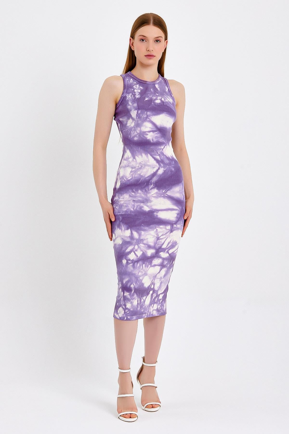 Halter Yaka Mor Örme Elbise