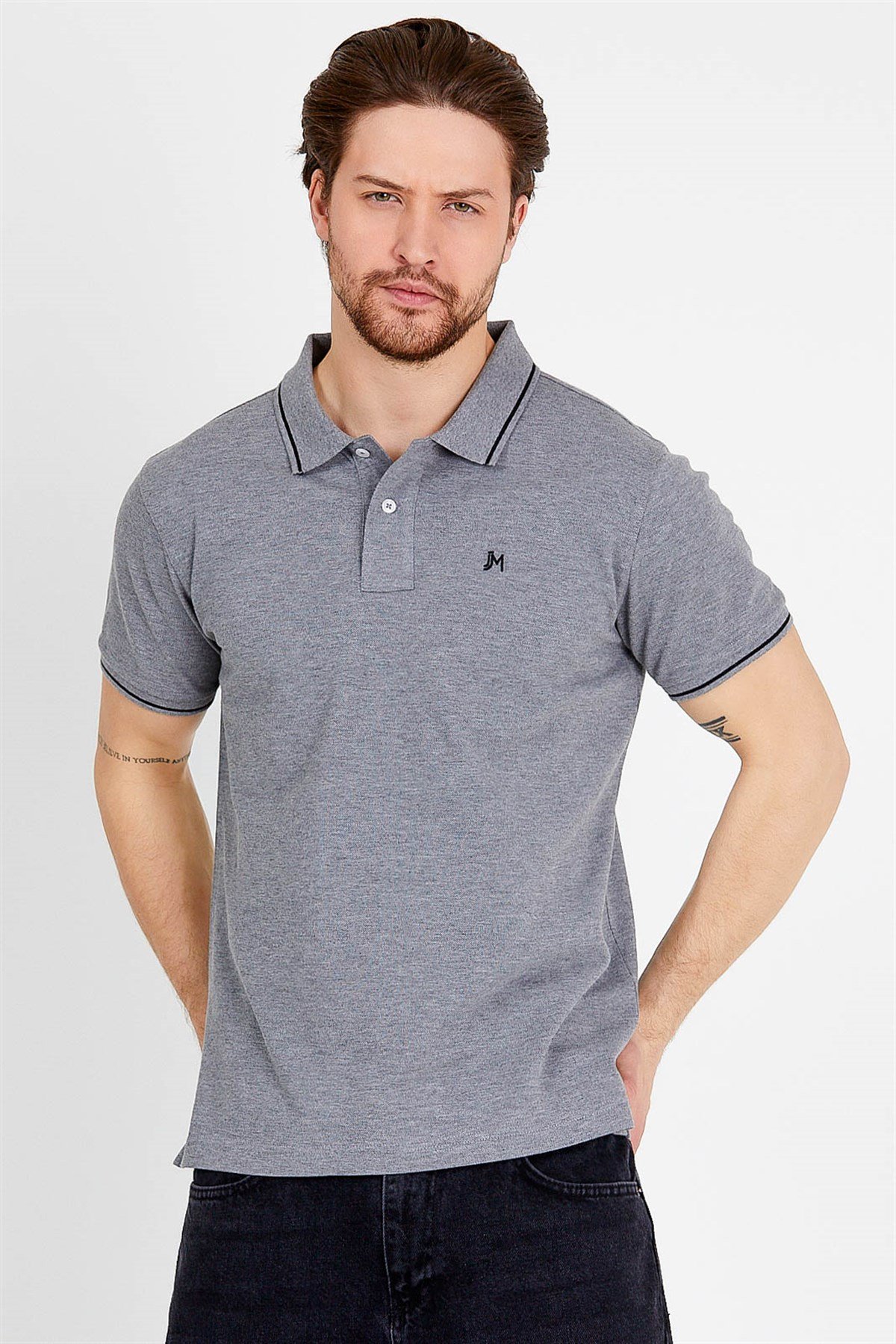 Kısa Kollu Gri Erkek Polo Yaka T-shirt