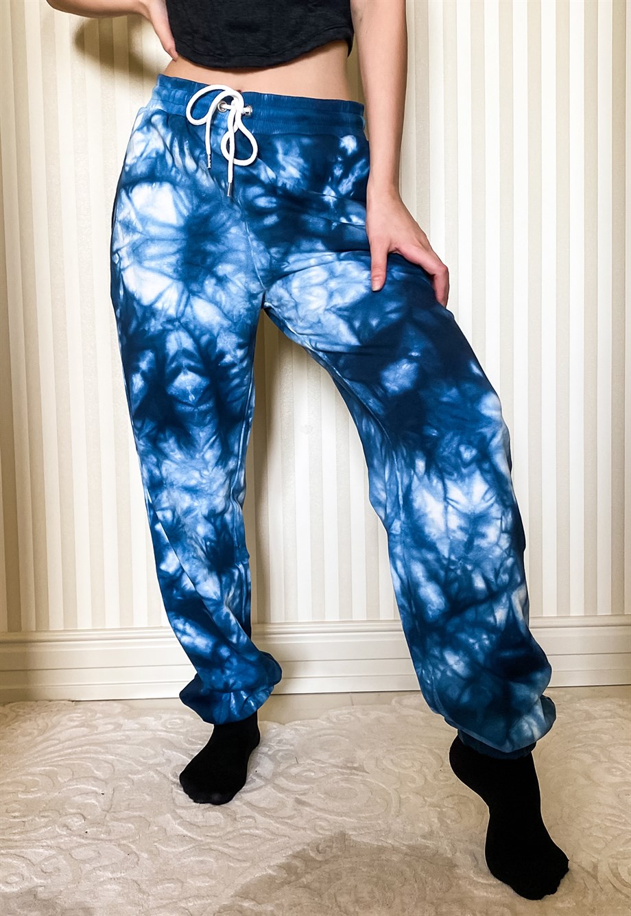 Mavi Batik Yıkamalı Oversize Jogger