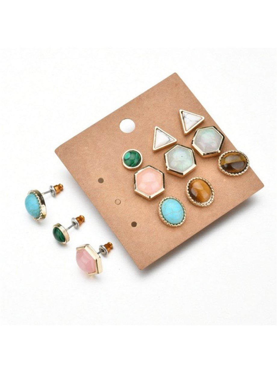 MULIER BULIA Geometrik Taşlı Küpe Seti