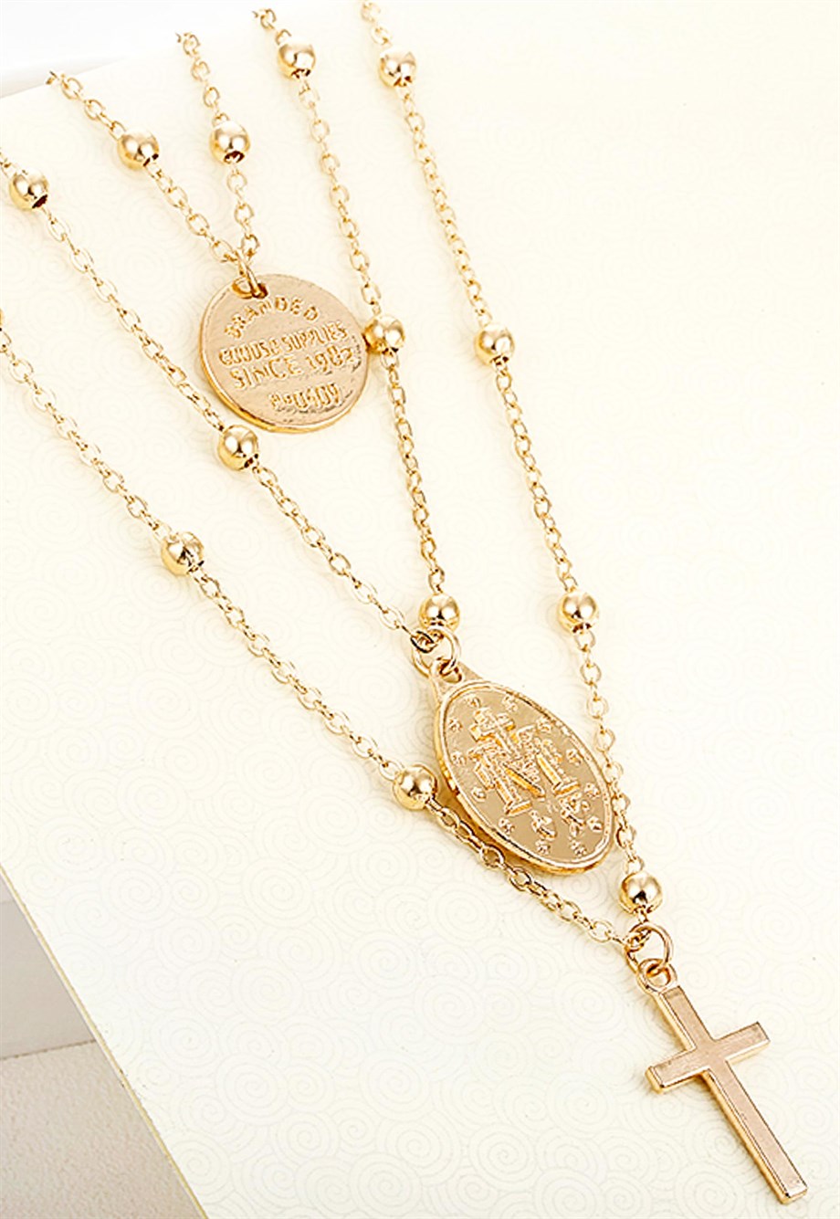 MULIER BULIA Gold Haçlı Çok Katmanlı Kolye