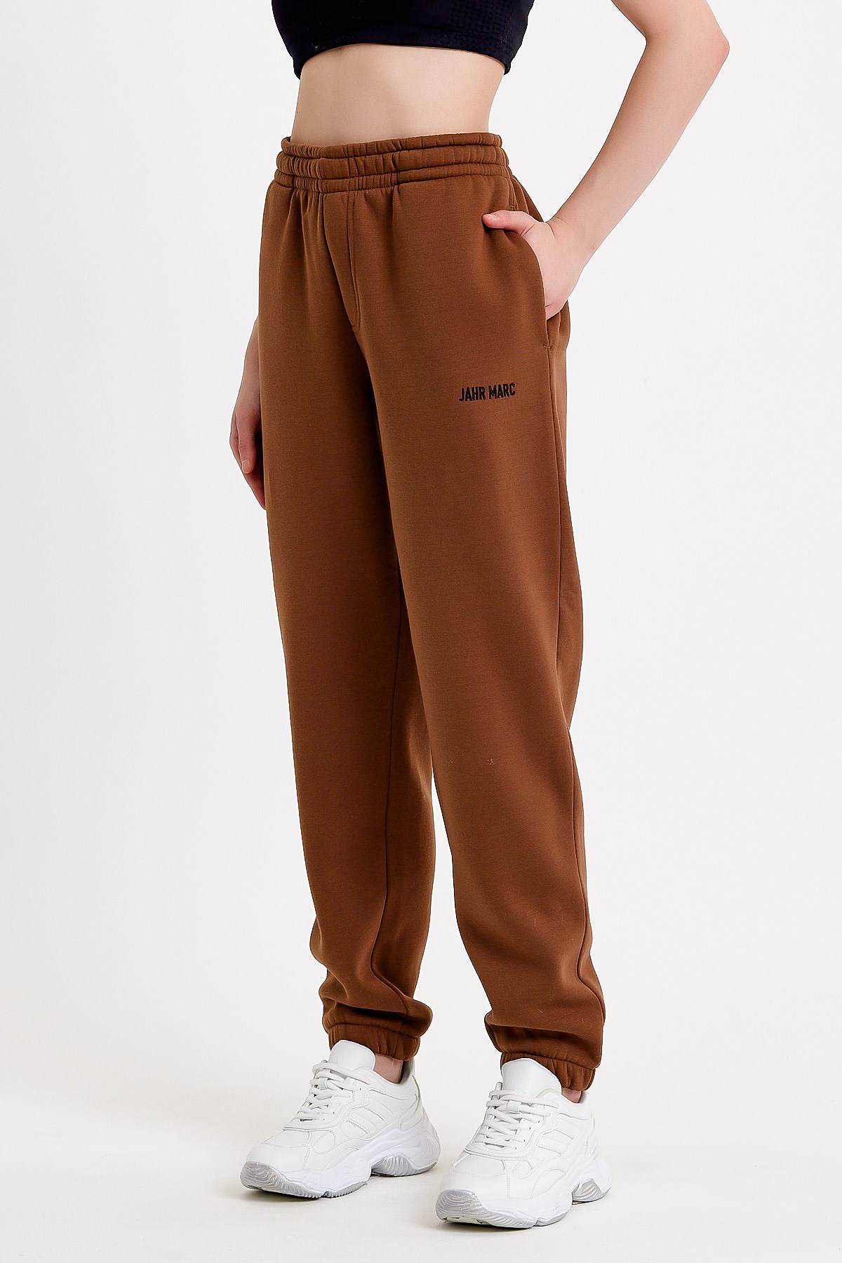 Nakışlı Oversize Kahverengi Kadın Eşofman Altı