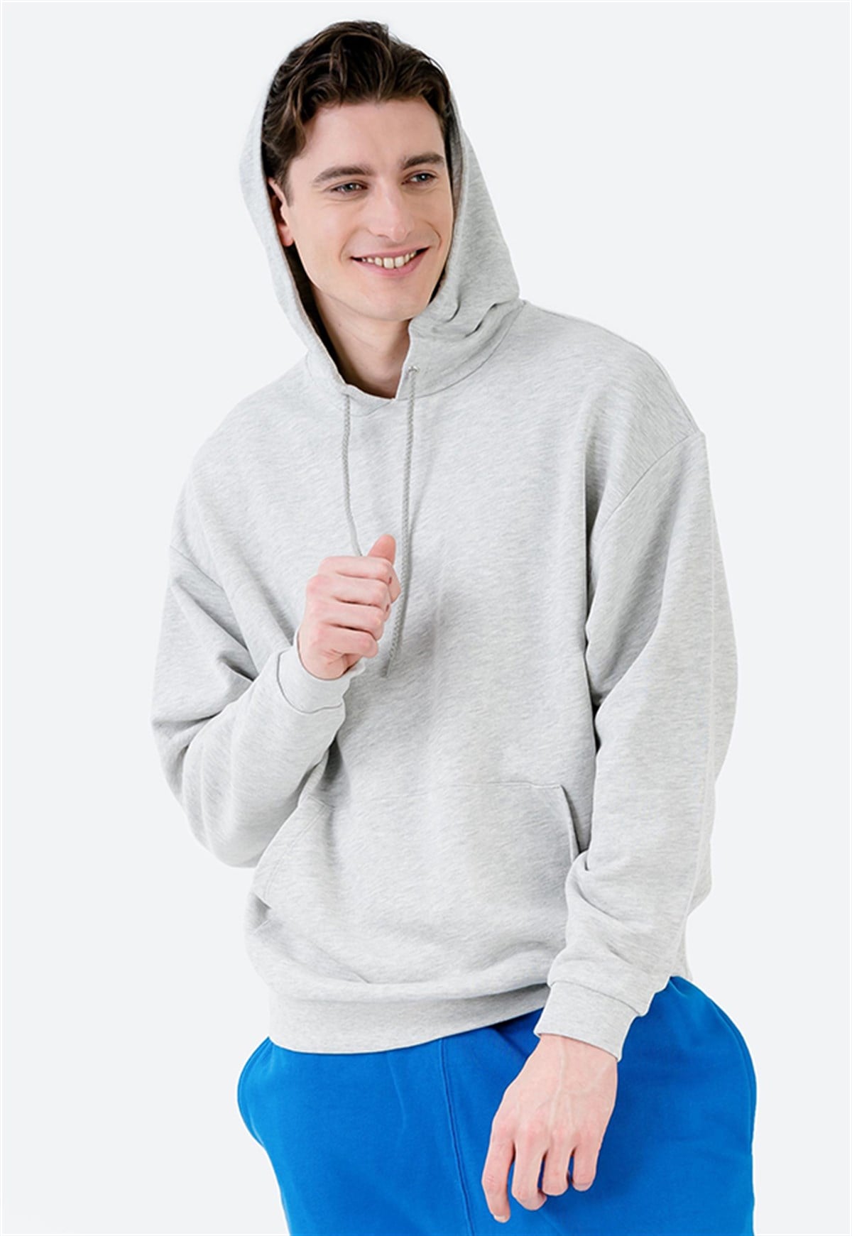 Önü Cepli Kapüşonlu Gri Büyük Beden Erkek Sweatshirt