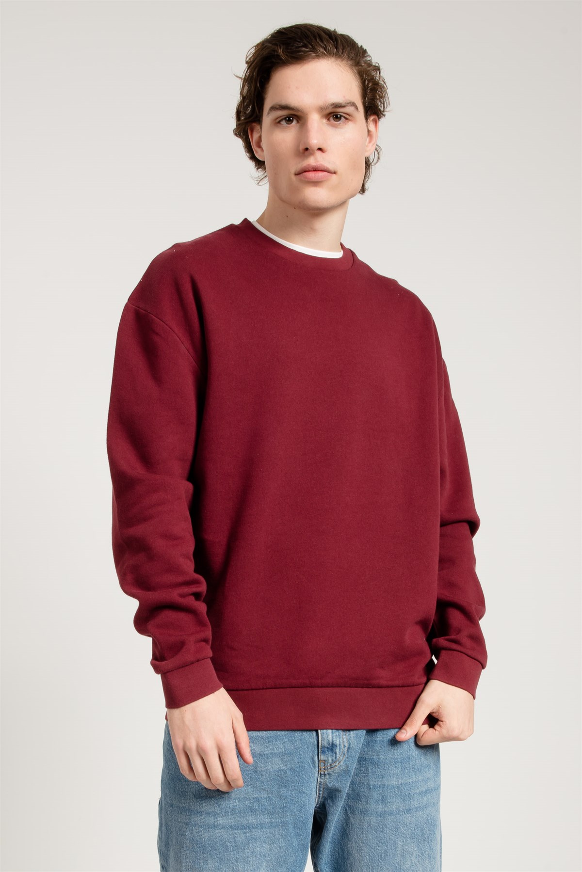 Oversize Asit Yıkamalı Bordo Erkek Sweatshirt