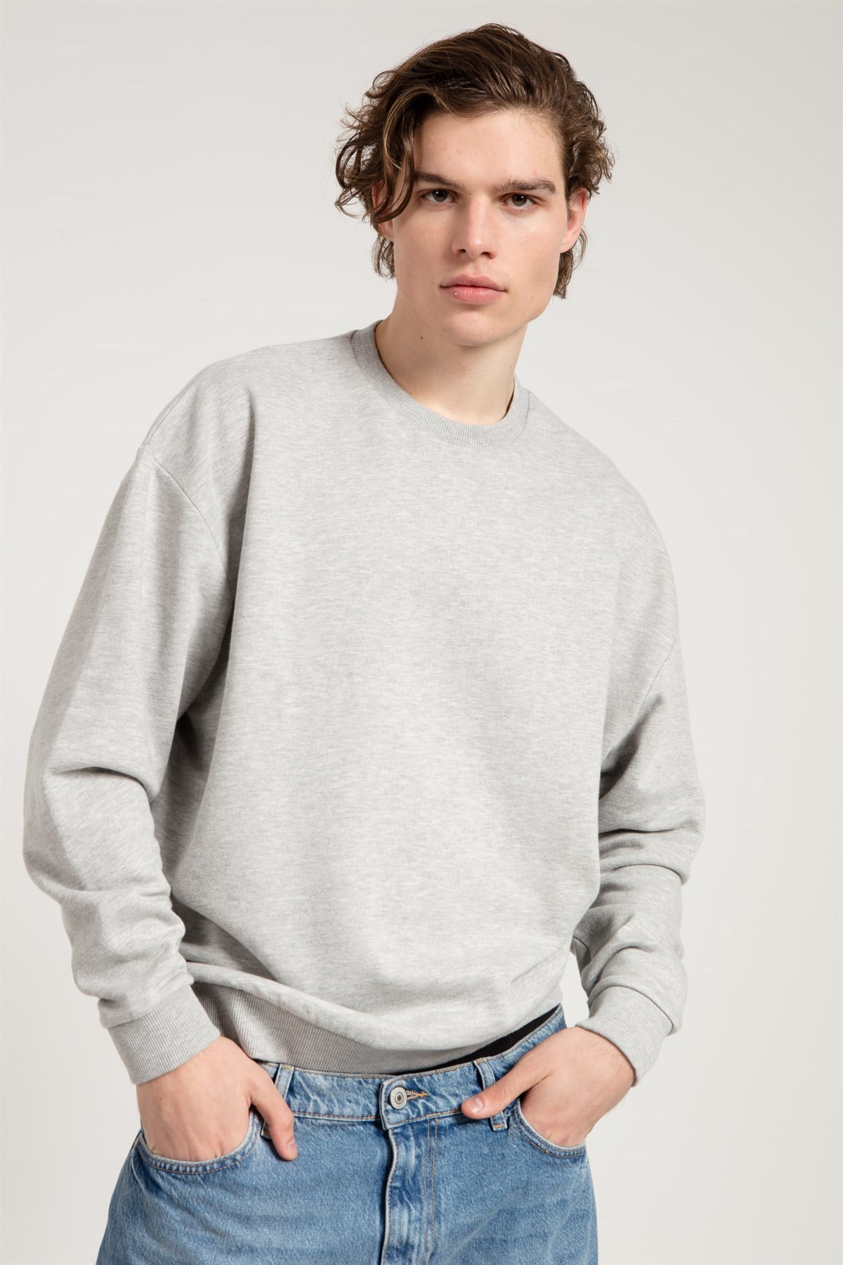 Oversize Asit Yıkamalı Gri Erkek Sweatshirt