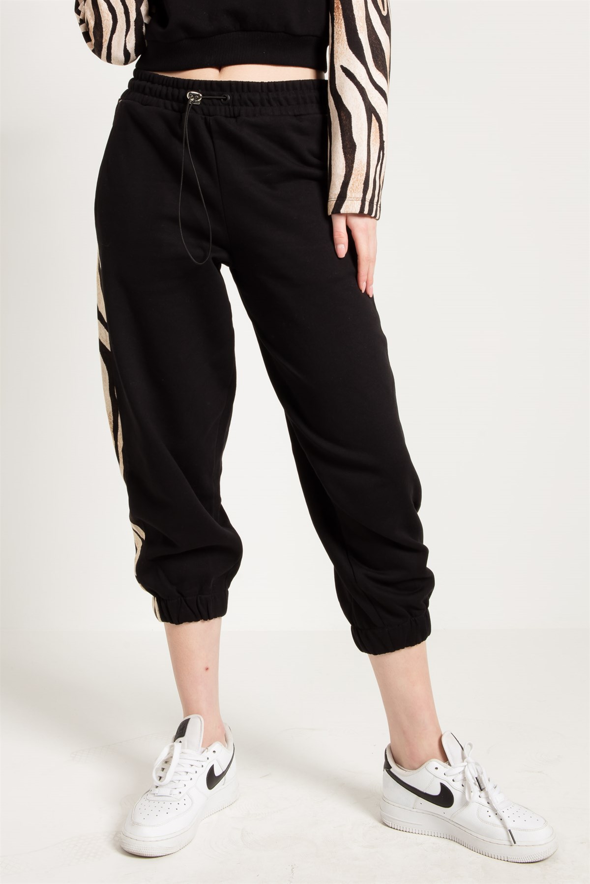 Zebra Desenli Siyah Kadın Jogger