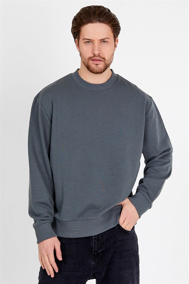 Basic Gri Ekstra Oversize Erkek Sweatshirt