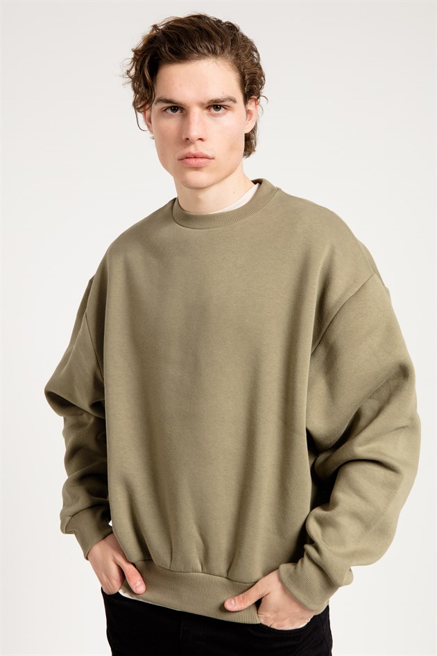 Basic Oversize Haki Erkek Sweatshirt