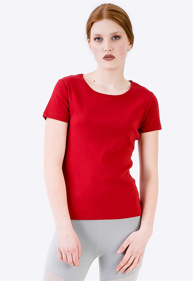 Plain Rib T-shirt in Red