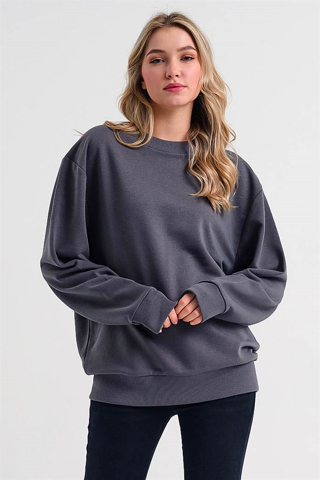 Basic Gri Ekstra Oversize Kadın Sweatshirt