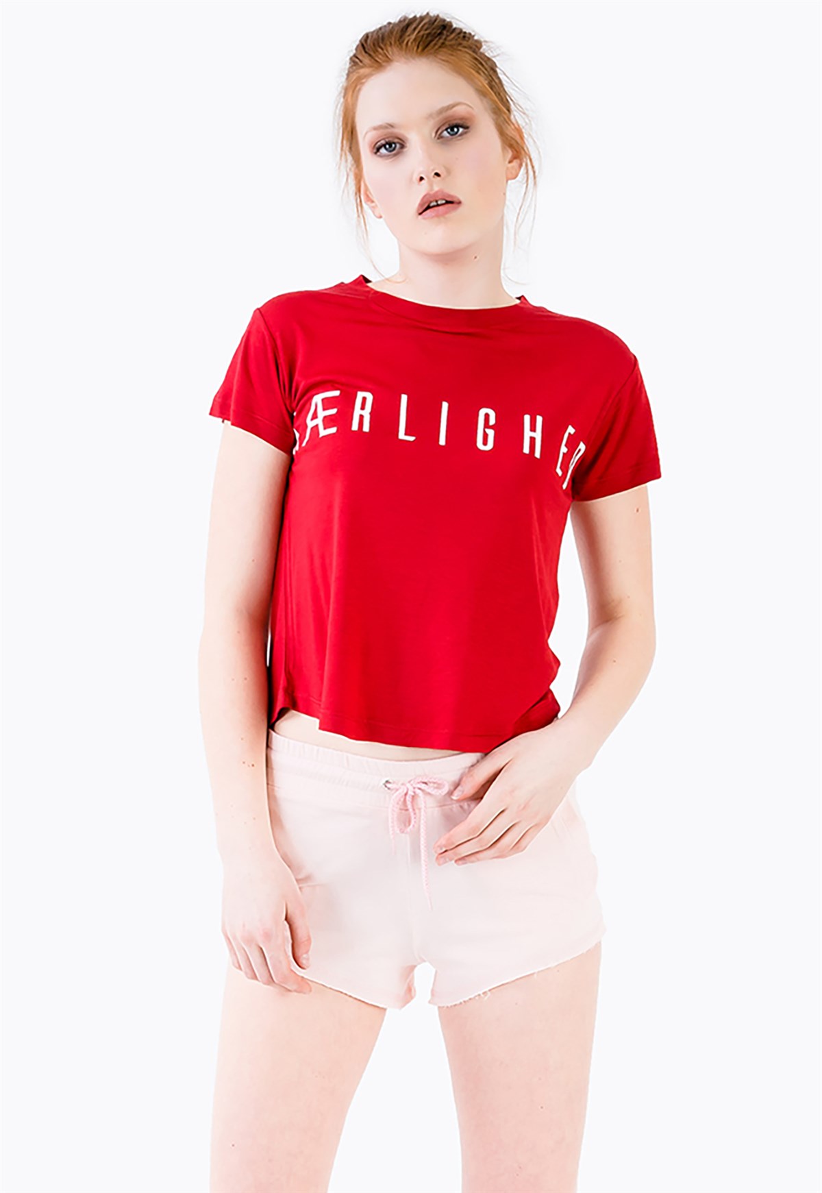 Baskılı Kırmızı Kadın Crop Top T-shirt