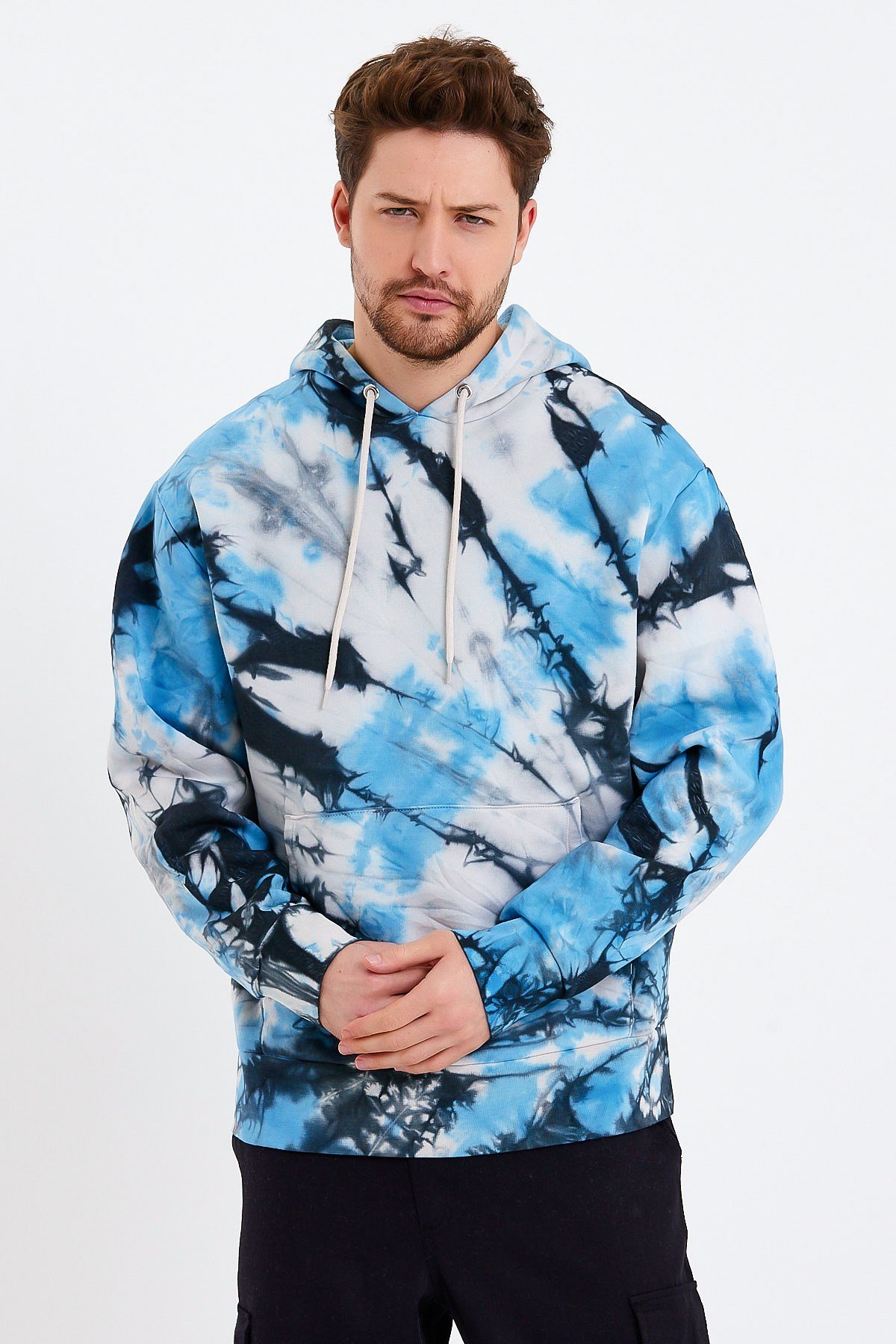 Batik Yıkamalı Mavi Oversize Erkek Sweatshirt