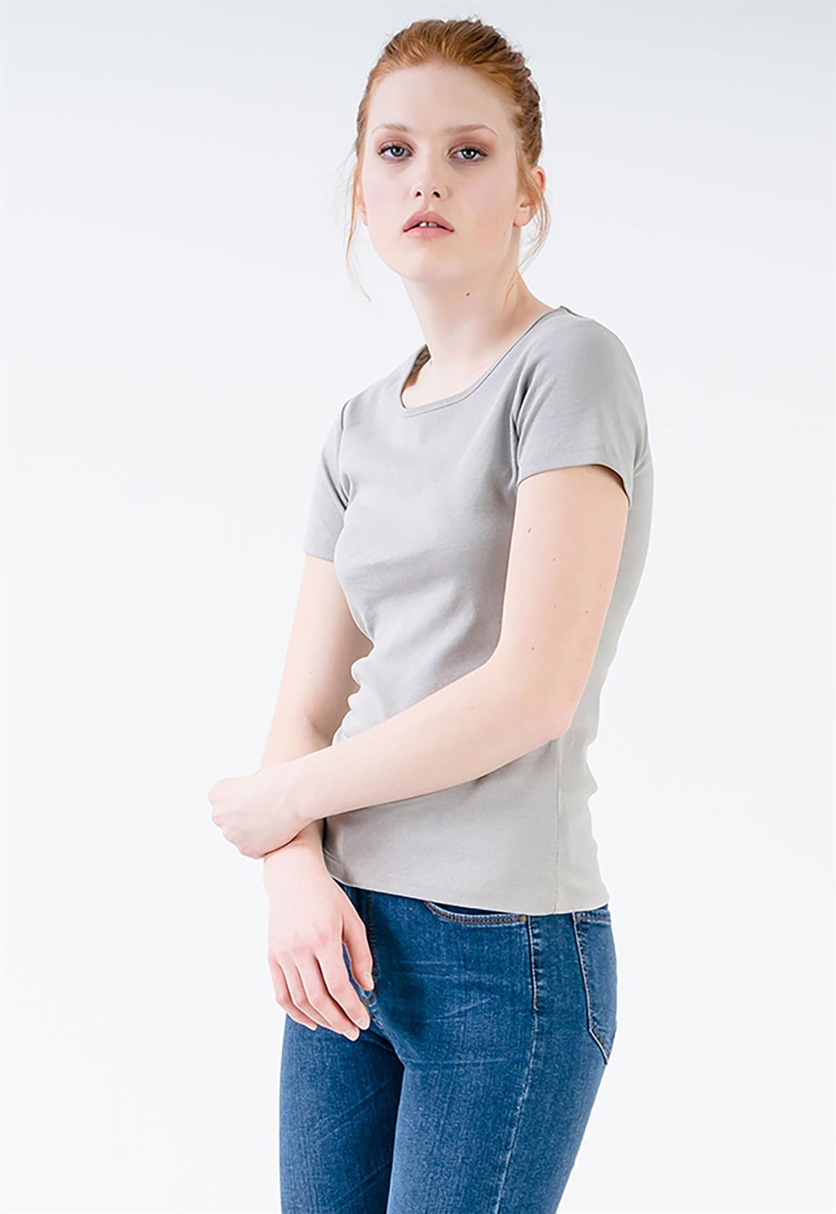 Rib Short Sleeve T-shirt in Grey