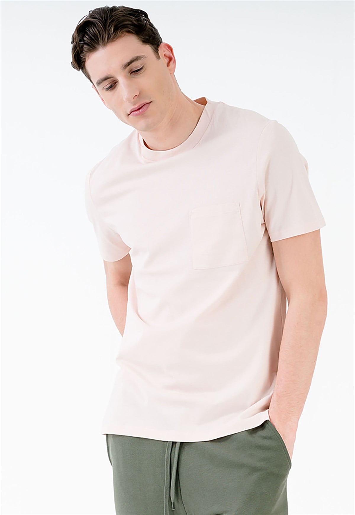 Bisiklet Yaka Pudra Erkek T-shirt