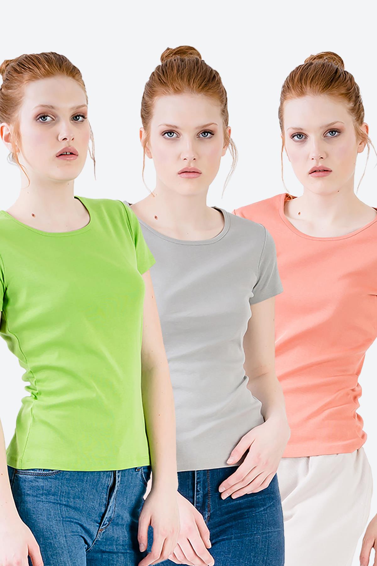 Ekonomik 3'lü Set Basic Kadın T-shirt
