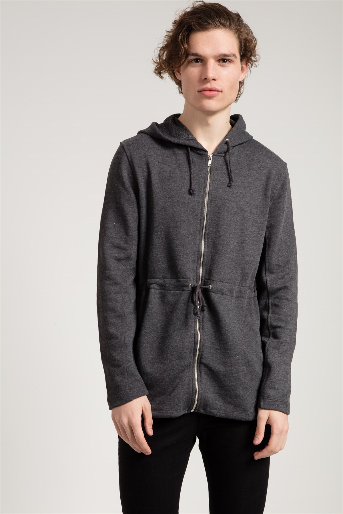 Zipped Hoodie in Charcoal with Side Pockets