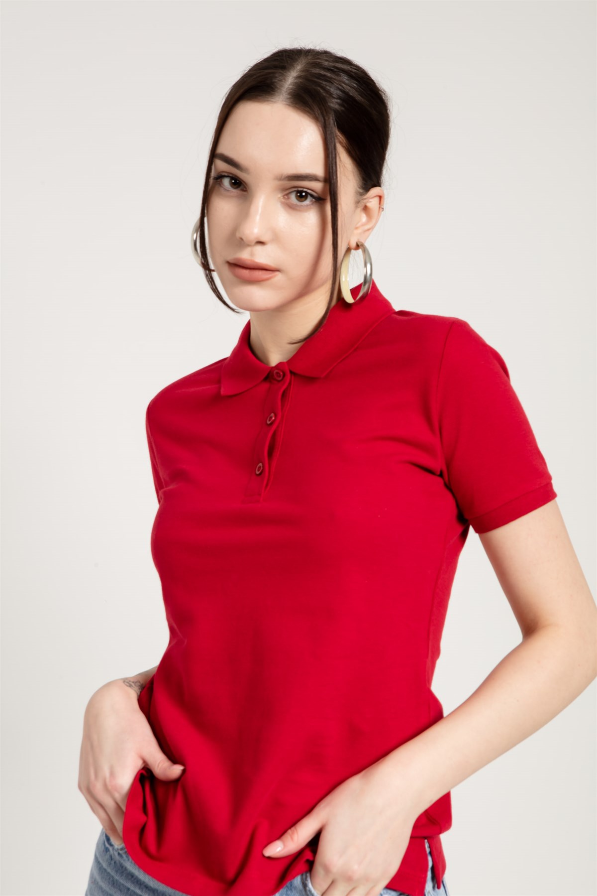 Kırmızı Klasik Kadın Polo Yaka T-shirt
