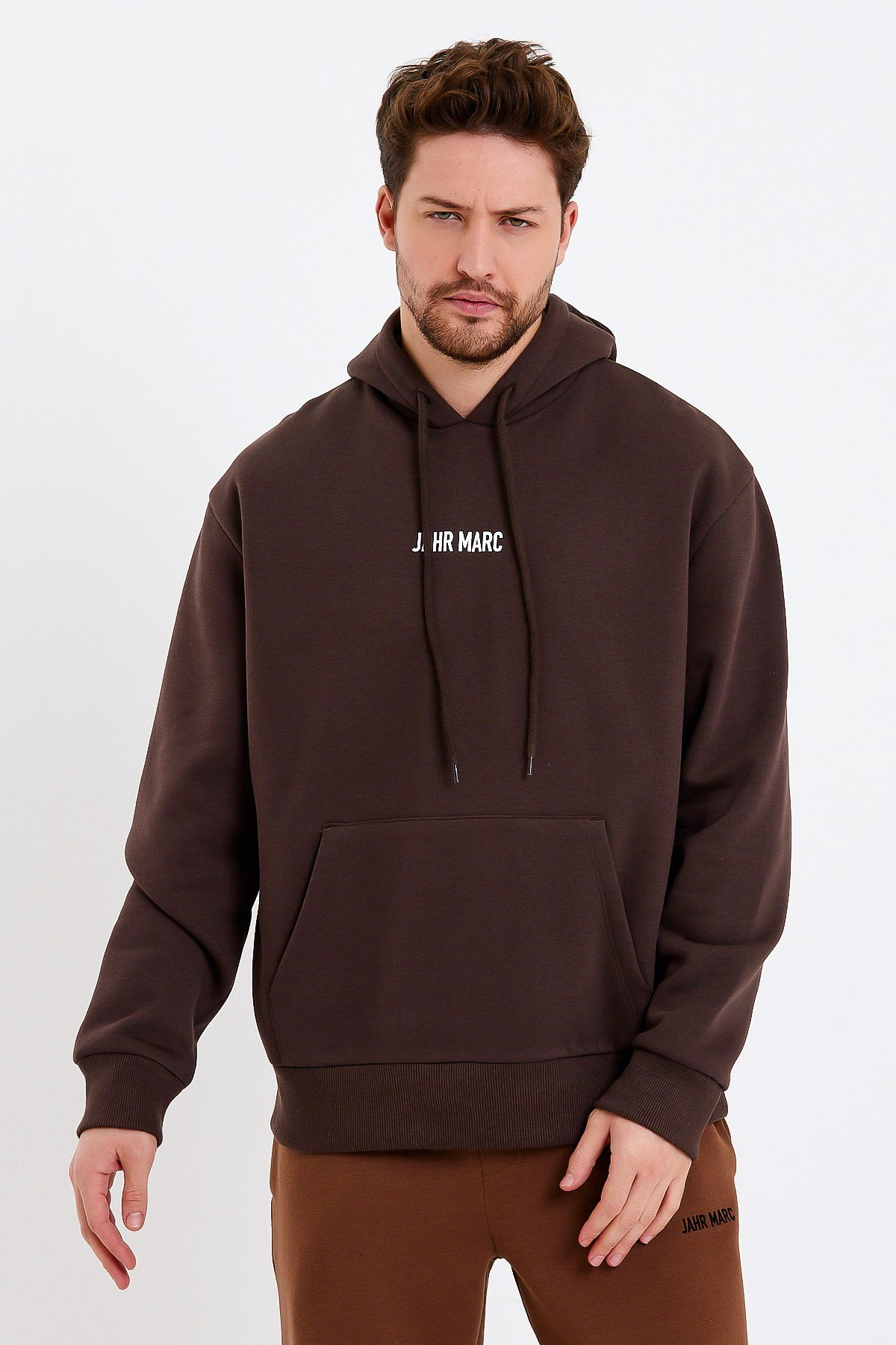Koyu Kahverengi Nakışlı Oversize Erkek Sweatshirt